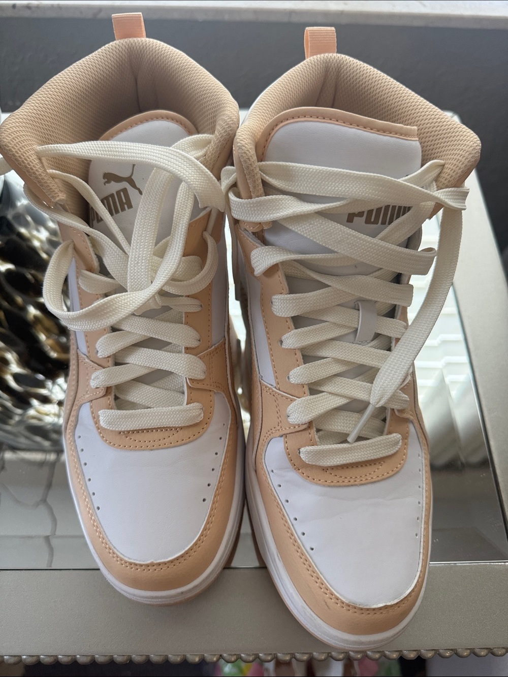 Puma Women's High-Top Sneakers in White and Beige